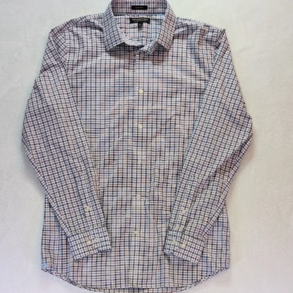 Banana Republic Non-Iron Long Sleeve Plaid‎ Button-Down Slim Fit Shirt Men's M